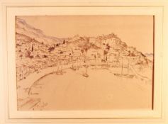 DOROTHY WACKERMAN HUTTON (1899-2001) American Mediterranean Harbour Pen, ink and watercolour
