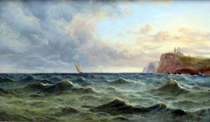JOHN WILSON (19th century) British Sailing Vessels in Choppy Waters Off the Northumberland Coast Oil