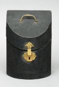 An 18th century shagreen covered cutlery box The hinged lid with brass loop handle and brass lock