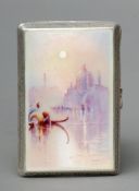 A silver and enamel lady’s cigarette case The front decorated with a Venetian scene, the interior