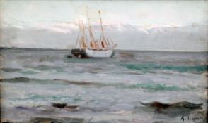 ALBERT LYNCH (1851, died after 1900) Peruvian Sailing Boat Oil on panel Signed, signed to verso