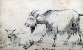 Manner of THOMAS SIDNEY COOPER (1803-1902) British Goat and Kid Pencil drawing Bears signature and
