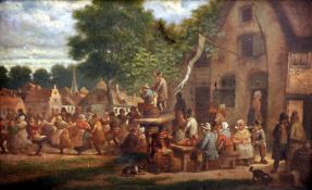 J.G. BUISSON (18th/19th century) Continental Flemish Figures Dancing and Drinking Outside a Tavern
