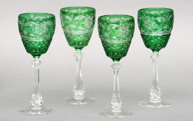 A set of four Stevens & Williams of Stourbridge intaglio cut cameo glass wine glasses Each clear