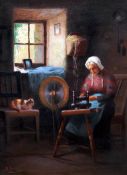 H. BRANDON DAVIS (19th/20th century) British Spinner in Cottage Interior Oil on canvas Signed and