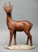 A 19th/early 20th century painted composition model of a stag Naturalistically modelled standing