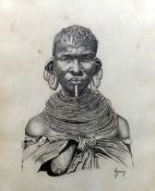 SAVARY (19th/20th century) African Tribal Women Portraits Pencil Signed 156 x 19 cms, framed and
