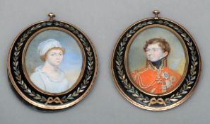 A pair of English 19th century portrait miniatures, the future King George IV, after the state