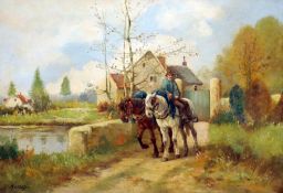 CONTINENTAL SCHOOL (19th/20th century) Off to Plough Oil on canvas Signed indistinctly 53.5 x 36.5