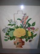 Circle of YOUQUA (flourished 1840-1880) Flowers in a Wicker Basket Bodycolour 35 x 40 cms, framed