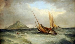 ENGLISH SCHOOL (19th century) Sailing Vessels in Choppy Seas Off St. Michaels Mount Oil on canvas