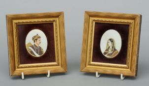 A pair of late 19th century Indian miniature portraits on ivory One depicting a noble gentleman, the