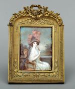 A Continental 19th century gilt metal easel framed portrait miniature on ivory Possibly Madam de