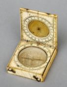 A late 17th century Dieppe ivory compass sundial The carved hinged lid enclosing compass and sundial