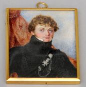 An English 19th century portrait miniature of a Rifle Brigade Officer On ivory laid on card, the