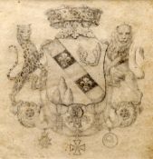 CONTINENTAL SCHOOL (19th century) Coat-of-Arms, flanked by a lion and a leopard above various