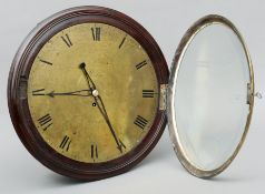 A late 18th/early 19th century oak and mahogany cased wall clock The 13 3/4 inch brass dial with