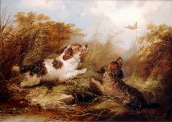 GEORGE ARMFIELD (circa 1808-1893) British Two Spaniels Flashing a Snipe Oil on canvas Signed and