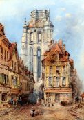 THOMAS COLEMAN DIBDIN (1810-1893) British Continental Street Scene Before a Cathedral Watercolour