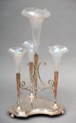 A late 19th/early 20th century silver plated epergne, by Roberts & Belk The four lustre glass