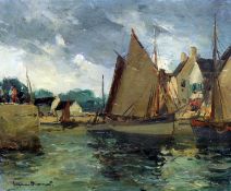 CONTINENTAL SCHOOL (19th/20th century) Harbour Scene Oil on canvas Signed indistinctly 55 x 46