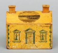 A Scottish late 19th century mauchline ware money box Modelled as a house and transfer printed