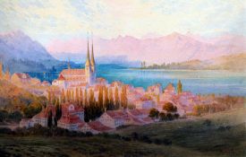 ALFRED SLOCOMBE (1836-1899) British Sunset, Lake Lucerne Watercolour Signed and dated 90 47.5 x 30.5