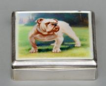 A Continental white metal and enamelled cigarette box, import mark for London 1928, sponsors mark of
