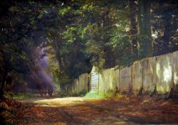 Attributed to HORM CHILDS (late 19th century) British Cows on a Shady Country Path Oil on canvas