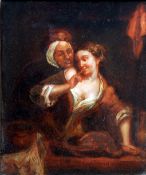 CONTINENTAL SCHOOL (18th/19th century) Maid and Her Admirer Oil on panel 25 x 30.5 cmsGenerally in