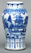 A 19th century Chinese porcelain blue and white vase Of baluster form, decorated with ships before a