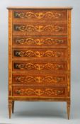 A 20th century inlaid chest of drawers The moulded rectangular top centred with a marquetry panel