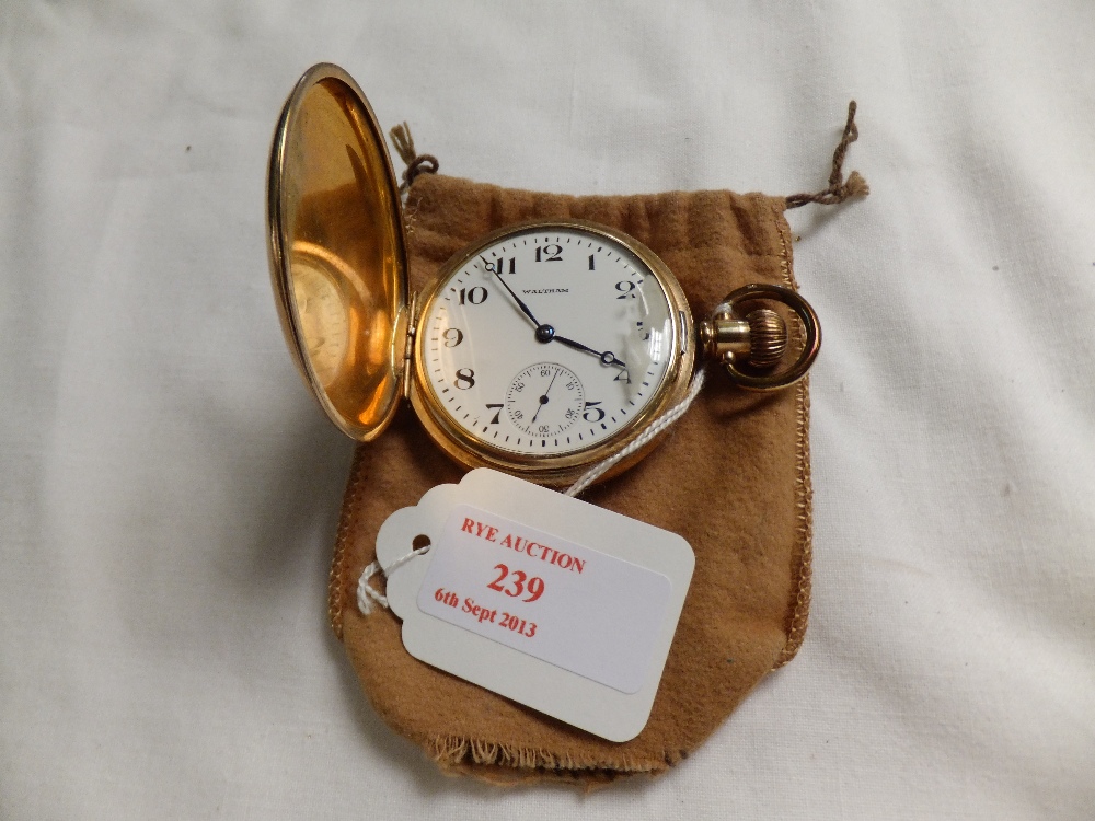 A Waltham gold plated pocket watch in working order