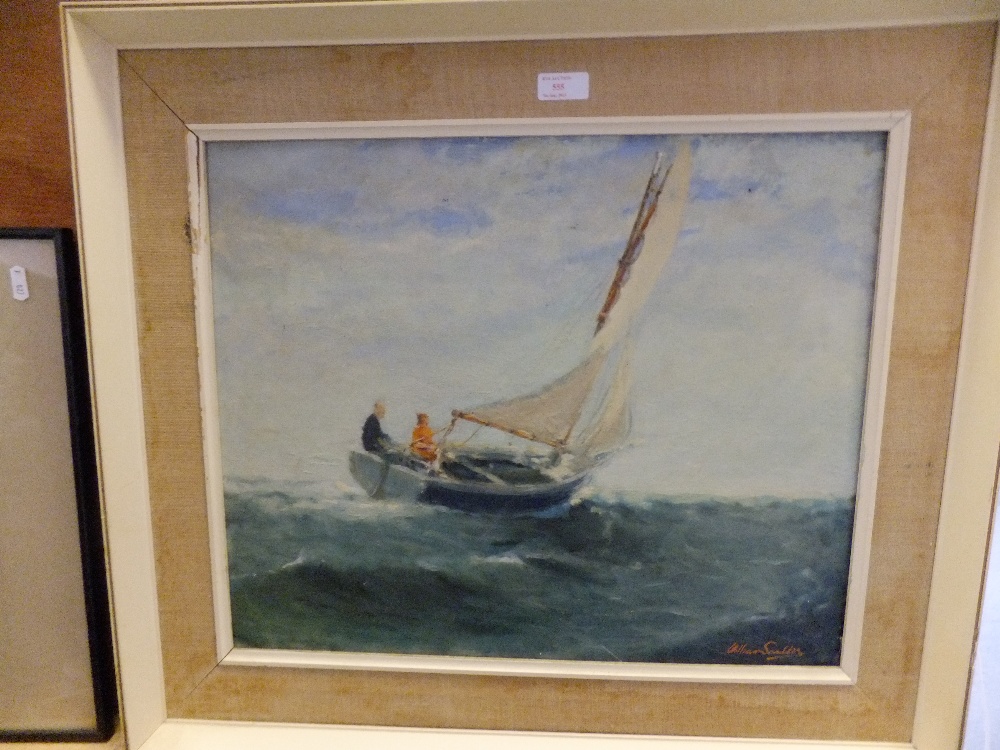 WILLIAM SCUDDER a oil on canvas of a sailing boat scene, framed