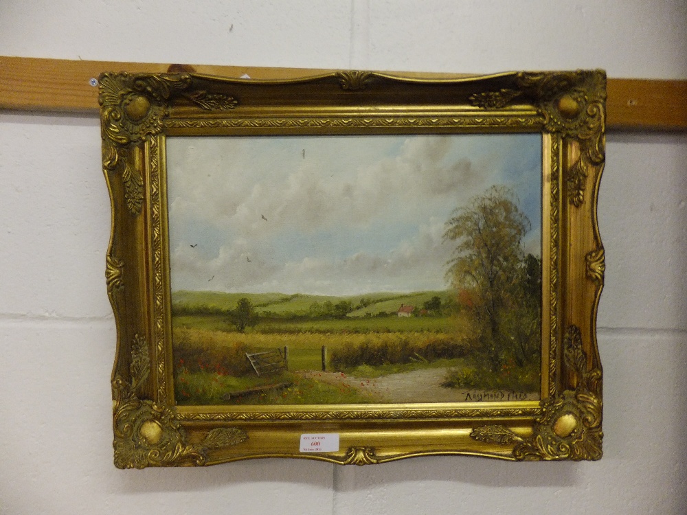 RAYMOND PRYCE oil on canvas depicting a pastoral scene, and signed lower right, size 14"x10" with