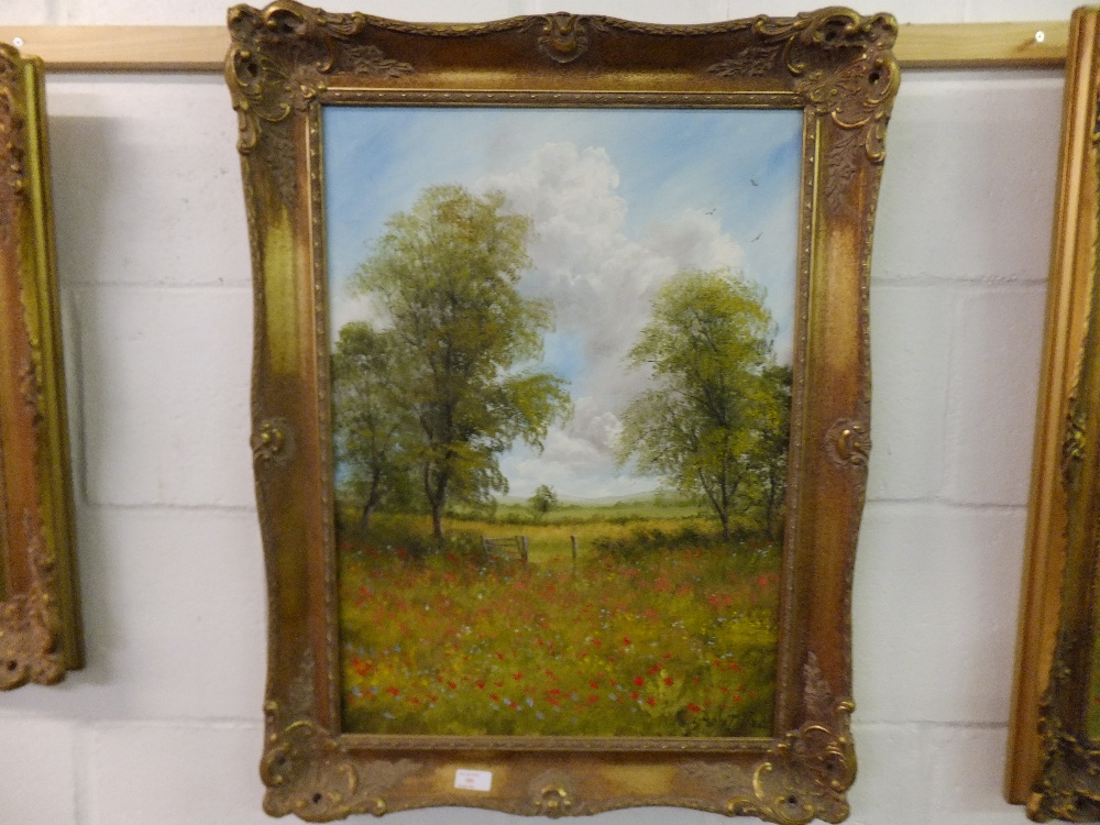 RAYMOND PRYCE oil on canvas depicting fields of poppies, signed lower right, size 18"x24" gilt