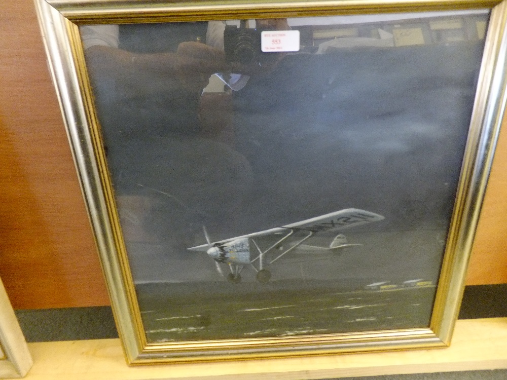 A oil on board depicting the airplane " SPIRIT OF ST LOUIS" silver gilt framed