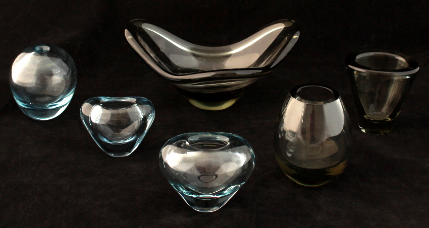 Property of a gentleman - a group of six Holmegaard glass items, four variously dated 1952-1958, the