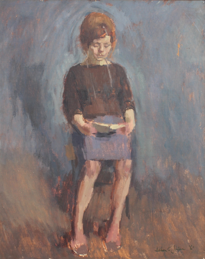 Property of a deceased estate - Alison C. Janson (C20th) - YOUNG GIRL READING - oil on board, 30