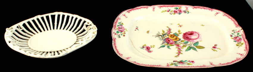 Property of a gentleman - a C19th porcelain meat-plate painted with a central bouquet of flowers