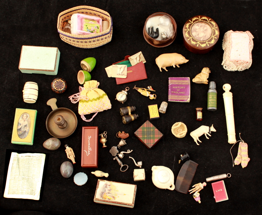 Property of a lady - a quantity of doll`s house accessories & miniature ornaments, mostly late C19th