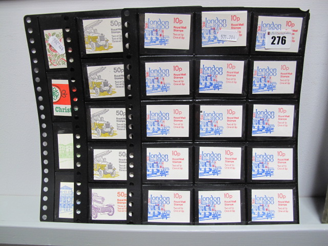 Seventy-four Royal Mail Stamp Booklets ranging from ten pence to two pounds and twenty pence.