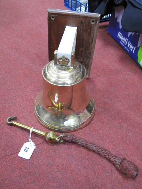 A WWII RAF Brass `Scramble Bell`, height 20cms and stamped with a War Department arrow and 1943,