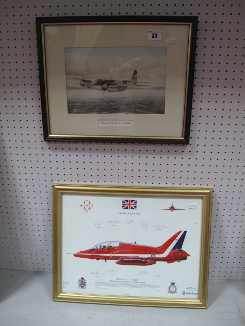 A Limited Edition Print of The Red Arrows, 2001, signed by ten members of the squadron, framed` A