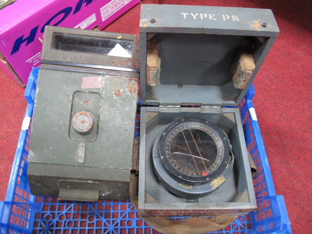 A WWII Compass, stamped Type P8 No.36440. D contained in a wooden box stamped "Examined July 1942".