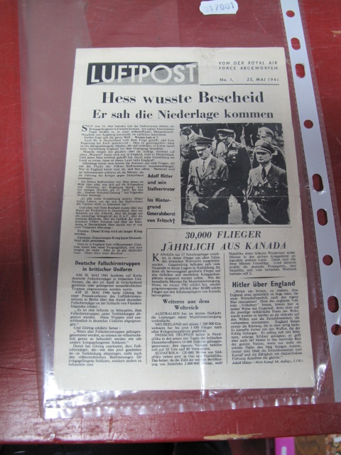 A Copy of Luftpost No. 1 dated 25th May 1941, with the headline "Hess Wusste Bescheid". A four