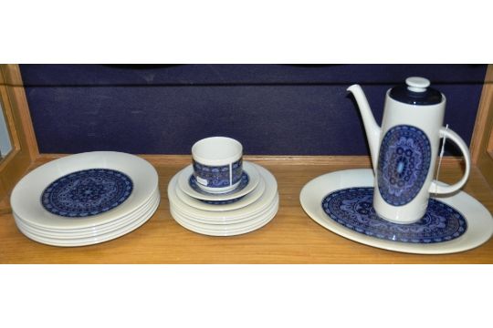 Royal Doulton Babylon pattern coffee pot, dinner plates, side plates and sugar bowl, (a lot)