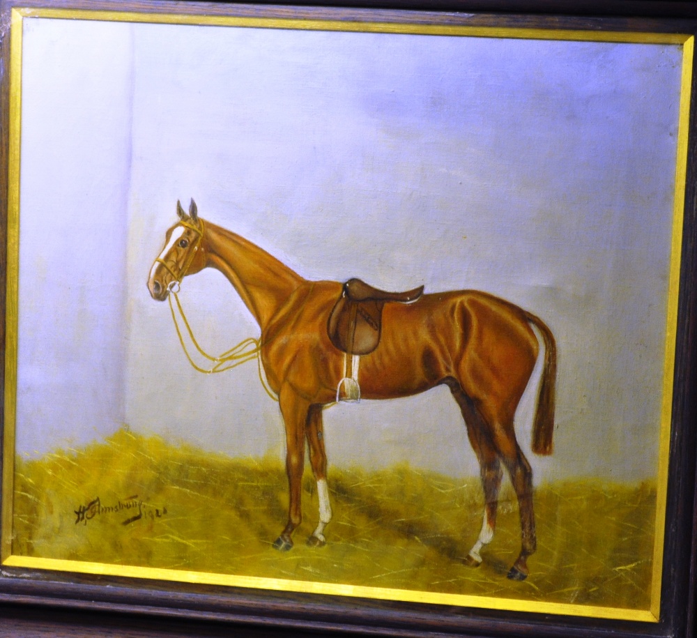H Armstrong `Saddled Horse` Oil on canvas, signed 1926, label verso `Doig, Wilson, Wheatly`, 44 x