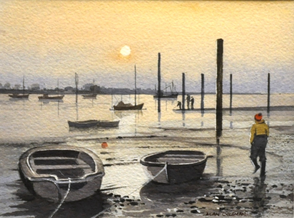 Alan Coleman `Heading to the Boats` Watercolour, signed bottom right, 13 x 17cm