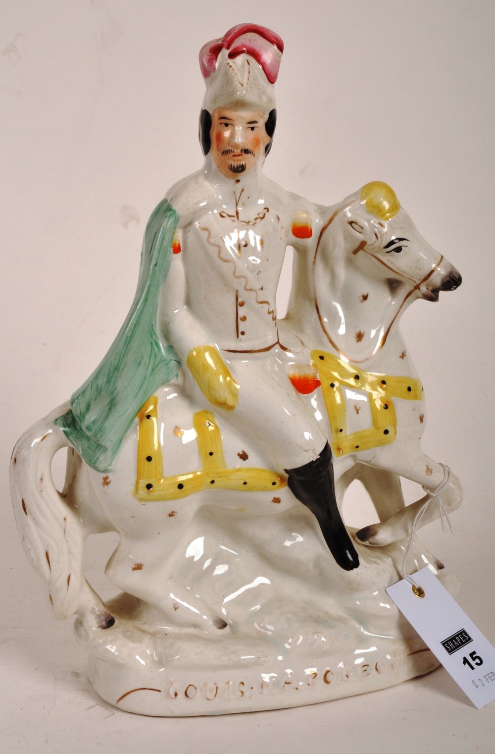 A Staffordshire flatback figure of Louis Napoleon on horseback, in coloured enamels, 30cm high